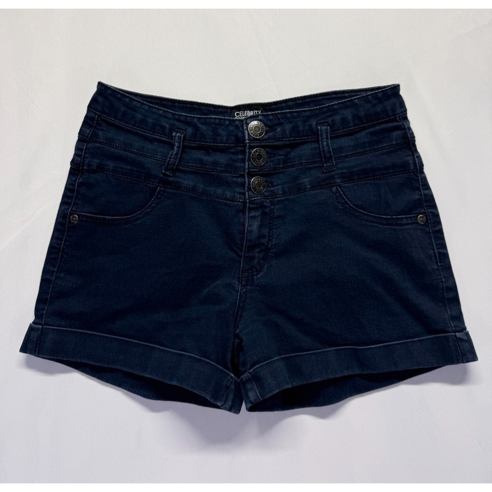 Celebrity Pink Jeans Shorts Womens 5 Blue Dark Wash Denim Cotton Cuffed Hem